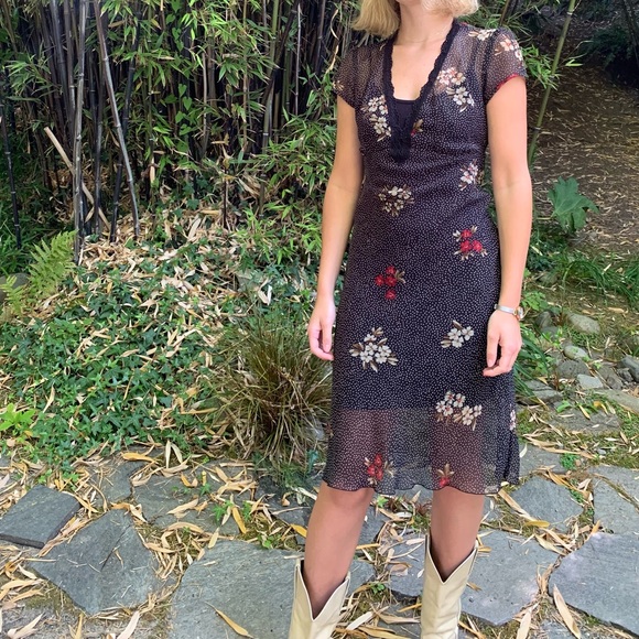 90s Floral Polka Dot Slip MIDI Dress - Picture 4 of 10